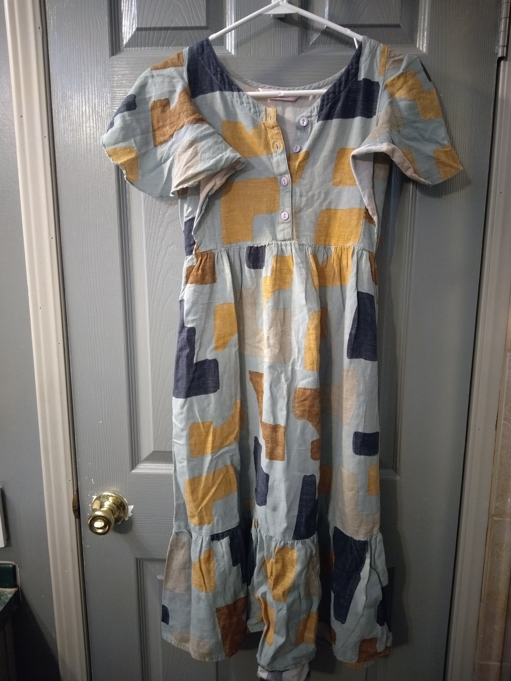 Women's Geometric Print-Puff Sleeve Midi Dress By KAVYA